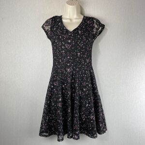 My Michelle Y2K Dress SZ 3 Black Purple Dark Floral Mesh Overlay Whimsigoth 90s